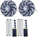 8MILELAKE 12 inch 12V 80W High Performance Black Slim Electric Cooling Radiator Fan with Fan Mounting Kit （Pack of 2)