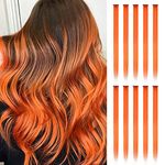 FESHFEN Coloured Clip in Hair Extensions, 10 PCS Orange Hairpiecess for Women Highlight Colourful Straight Pumpkin Colour Clip in Hair Pieces for Women Party, 22 inch