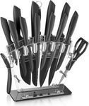 D.Perlla Knife Set, 16-Piece Kitchen Knife Set with Acrylic Stand, High Carbon Stainless Steel Knife Set with BO Oxidation Technology, Anti-Rusting & Anti-Corrosion, Cutlery Knife Set (Black)