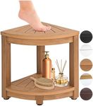 ROHKEX Waterproof & Non-Slip Corner Teak Shower Stool for Shaving Legs - Adjustable Storage Shelf for Bath or Indoor Shower