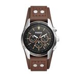 Fossil Watch for Men Coachman, Quartz Chronograph Movement, 44 mm Silver Stainless Steel Case with a Genuine Leather Strap, CH2891