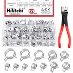 Hilitchi 121Pcs 12 Sizes Spring Band Hose Clamp Kit, 7MM-22MM Low Pressure Air Clip Clamp with Hose Clip Pliers, Fuel Line Hose Clips Silicone Vacuum Hose Clamp Fastener