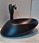 Sanque Designer Oval Shape table top wash basin for bathroom / bathroom sink / cabinet wash basin / ceramic basin / counter top basin / vanity washbasin For Bathroom 21 X 15 X 6 Inch (Black Matt 2)