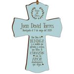 LifeSong Milestones Personalized Baptism Mini Wall Cross Ornament with Spanish Verse - May God Bless You Baptism Cross for Baby Boys Christening First Communion Baptism Gift (Blue)