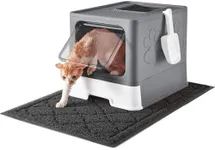 Medario Cat Litter Box with X-Large Litter Mat and Scoop, Large Foldable Litter Box with Lid, Enclosed Kitty Box,Front Top Entry Exit, Odor Control Easy to Clean (Upgrade Dark Grey)