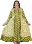 Yash Gallery Women's Plus Size Cotton Floral Printed Jacket Style Anarkali Diwali Kurta (1550PLYKGREEN, Green, XXL)