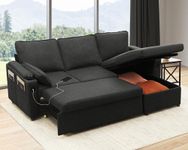 DURASPACE Sofa Bed Sleeper Pull Out 2 In 1 Sectional Sleeper Sofa Couches With Storage,USB, Cup Holder,Pullout Sectional Couches For Apartment Living Room (Dark Gray)