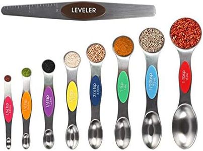 Magnetic Measuring Spoons Sets of 9, WOVTE Dual Sided Stainless Steel Stackable Teaspoon Tablespoon with Colorful Scale and Leveler, Fits in Spice Jars for Measuring Dry and Liquid Ingredients