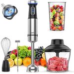 Ganiza Immersion Blender, Electric Hand Blender 800W with 15 Speed and Turbo Mode Handheld Blender Stainless Steel Blade, 5-in-1 Handheld Stick Mixer, Milk Frother, Egg Whisk, Chopper and Beaker