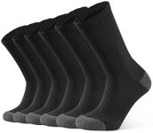 CLOSEMATE Mens Athletic Cushioned Crew Socks 6 Pairs Cotton Breathable for Work Training Sports(6Black, Size L)