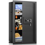 25.6" Tall Fireproof Wall Safes Between the Studs 16" Centers, Heavy Duty Wall Safe with 2 Removable Shelf & Hidden Tray, Hidden Wall Mount Safe for Firearms, Money, Jewelry, Passport