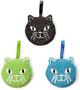 Kikkerland Reusable Cat Scrub Sponge – Cleaning Supplies for Kitchen, Home Essentials – Fun Gifts for Kids & Adults – Set of 3