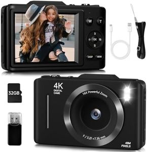Digital Camera, FHD 4K Kids Camera 48MP Point and Shoot Digital Cameras with 32GB Card, 16X Zoom, 2.8 Inch IPS Screen, Portable Autofocus Small Camera for Teens Boys Girls Beginners Gifts (Black)