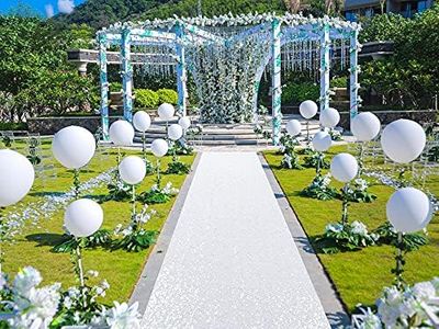 ShinyBeauty White Sequin Sparkle Wedding Aisle Runner 3FTx15FT Elegant Bridal Carpet for Indoor & Outdoor Ceremonies, Reusable Decor