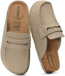 KIDMI Women's Genuine Suede Loafer Style Clogs Mules, Taupe, Size 40