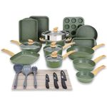 Kitchen Academy Bakeware and Cookware Set - 30 Piece Induction Hob Pans and Pots Set Non Stick, Green Healthy Granite Cooking Saucepan Set PFOA & PFOS Free