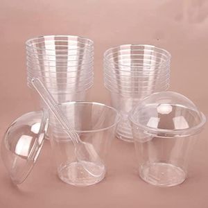 CRNXOMP 50 Pack Dessert Cups with 50 Spoons and Lids 7oz Clear Plastic Parfait Appetizer Cups Multi-Use Dessert Cup Bowl for Pudding Ice Cream Cake Fruit Parfait