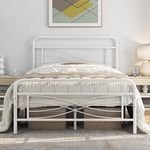 Yaheetech King Size Bed Frames Bed Mattress Foundation with Criss-Cross Design Headboard and Footboard, Metal Platform Ample Underbed Storage Space, Vintage Design Heavy Duty Slat Supports, White