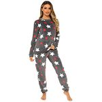 Womens Ladies Star Print Warm Pyjama Cosy Soft Fleece Nightwear Loungewear PJ, (Charcoal, 20-22)