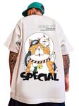 CHKOKKO Oversized Cotton Front and Back Printed Round Neck T Shirts for Men PastelBeige S