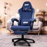 Drogo Throne Ergonomic Gaming Chair with Linkage Armrest, Foot Rest, & Adjustable Seat | Computer Chair with Fabric, Head & Massager Lumbar Pillow | Home & office Chair with Full Recline (Dark Blue)