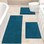 Upgrade Extra Large Teal Blue Bathroom Rug Set 3 Pieces Ultra Soft, Thick Absorbent Bath Mats, Non Slip Chenille Toilet Mat for Bathroom, Bedroom, Kitchen