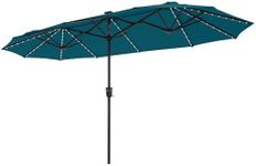 MFSTUDIO 13FT Double-Sided Patio Umbrella w/Solar Lights, Outdoor Table Rectangular Umbrellas w/ 120 LED Lights, Hand Crank for Lawn Backyard Pool, Cerulean