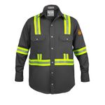 Just In Trend Flame Resistant High Visibility Hi Vis Shirt - 100% C - 7 oz (X-Large, Dark Grey)