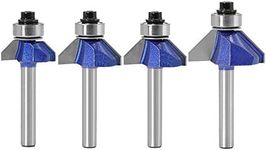 Eyech 4Pcs Carbide 1/4 Inch Shank 45 Degree Chamfer Router Bit Set with Top Bearging Bevel Edge Forming Router Bits Cutter Industrial Grade Woodworking Tool -Cutting Length 1/4", 5/16", 3/8", 1/2"