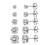 Women's 14K Gold Plated CZ Stud Earrings Simulated Diamond Round Cubic Zirconia Ear Stud Set（5 Pairs)