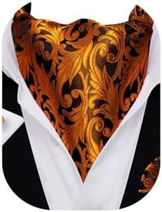 Barry.Wang Men Paisley Cravats Self Tie Set Solid color Silk Ascot Tie & Pocket Square Cufflink Set Party Classic Floral Wedding Business, Golden Paisley, One Size