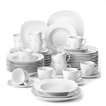 MALACASA Dinner Sets for 12 People, 60-Piece Porcelain Plates and Bowls Set with 12-Piece Dinner Plates/Dessert Plates/Soup Plates/Cups and Saucers, Series Elisa, Ivory White