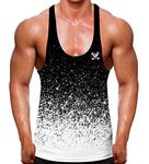 Get Down Speckled White and Black Dip Dye Fade Muscle Fit Tank Top - Abstract Gradient Allover Print - Gym Wear Men Bodybuild Bodybuilder Idea for Anyone - Summer Holiday Vest Present