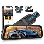 OiLiehu 9.66" 4K Mirror Dash Cam, Smart Rear View Mirror Camera, 4K+1080P Dash Cam Front and Rear, Night Vision, Parking Assist, G-sensor, Loop Record, APP Control, BSD, LCA, Adjustable Reverse Line
