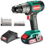 Cordless Drill 20V Max, HYCHIKA Brushless Drill Max Torque 530 In-lbs, 2.0 AH Battery 1H Fast Charger, 21+3 Torque Setting 1/2" Automatic Chuck, 20pcs Drill Bit Set for Home Improvement & DIY Project