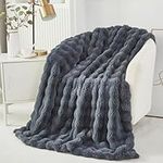 Faux Fur Throw Blanket Fleece Bubble Blanket Casa Carina-Super Soft Fluffy Fuzzy Blanket Plush Blanket-Cozy and Thick for Couch Chair Bed 130x160cm(51x63in) Dark Grey