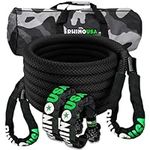 Rhino USA Kinetic Tow Rope 13,000kg (2.2cm x 9m) - Heavy Duty Offroad 4x4 Snatch Strap Recovery Kit - Includes 2 Soft Shackles for UTV, ATV, Truck, Car, Tractor, Emergency Car Kit - Black