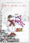 doodlecards Sister & Brother-In-Law Christmas Card Two Snowmen Medium Size with Plain Envelope