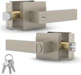 Mega Handles - ROBELL Entrance Handle I Entry Lever Door Handle - Heavy Duty Square Locking Lever Set for Left or Right-Handed Doors - Interior/Exterior Door Levers - Satin Nickel