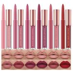 HQDA 12 Pcs Liquid Lipstick Lipliner Set Nude Lipliner Matte Lipstick Long Lasting Non-Fading Stay On 24 Hours Waterproof Lip Glosses Makeup Set Gift For Women (Set B)