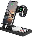 3 in 1 Charging Station, Wood Charger Stand for iPhone, iPad, Apple Watch, AirPods, Wood Phone Docking Station, Phone Charging Station Organizer, Charging Stand, Dad Gifts for Men (Black)