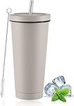 LATERN Iced Coffee Tumbler with Lid and Straw, 750ml Insulated Stainless Steel Cup Double Wall Vacuum Travel Coffee Mug Reusable Water Cup Keeps Drinks Cold & Hot (Coffee Grey, 1Pcs)