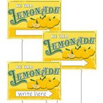 Colingmill 3 Sets 12" x 16" Summer Lemonade Yard Sign and Stake Double Sided Corrugated Plastic Lemonade Arrow Sign Lemonade Stand Supplies Decorations for Outdoor Yard Advertise