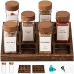 Yangbaga 24Pcs Spice Jars Glass Empty with set of 2 Rack 4oz spice jars with labels & Wooden Airtight Lids, Empty Square Spice Bottles for Stove Top &Countertop,Seasoning Storage Bottles for Rack