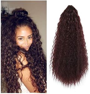 CINHOO Heat Resistant Synthetic Kinky Straight Ponytail Long Afro Kinky Curly Hair Bun Extension With Two Plastic Combs Hairpiece