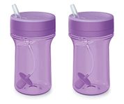 NUK Everlast Weighted Straw Cup, Super-Durable Leakproof Toddler Sippy Cup, Purple, 10 Oz, 2 Count (Pack of 1)