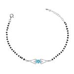 Clara Women 925 Sterling Silver Topaz Hand Mangalsutra Bracelet | Black Beads, Rhodium Plated | Gift For Wife