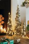 Marco Paul Christmas Set of 3 Beige Light Up Cone Trees Festive LED Christmas Decorations Pre-Lit Xmas Tree Set Indoor Ornamental Pyramid Metal Ornaments Home Decor Wire Warm White LED Lighting