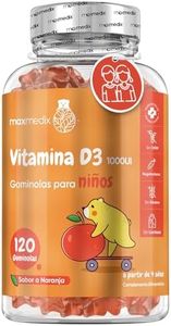 Vitamina D3 para Niños, 1000UI por Porción, 120 Gominolas para 4 Meses de Suministro - Sabor a Naranja - Contribuye al Funcionamiento Normal del Sistema Inmune y al Crecimiento de los Huesos