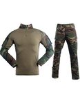 SANKE Men's Combat Uniform Long Sleeve Tracksuit Tactical Pants and Shirt Camo Woodland Cargo Set